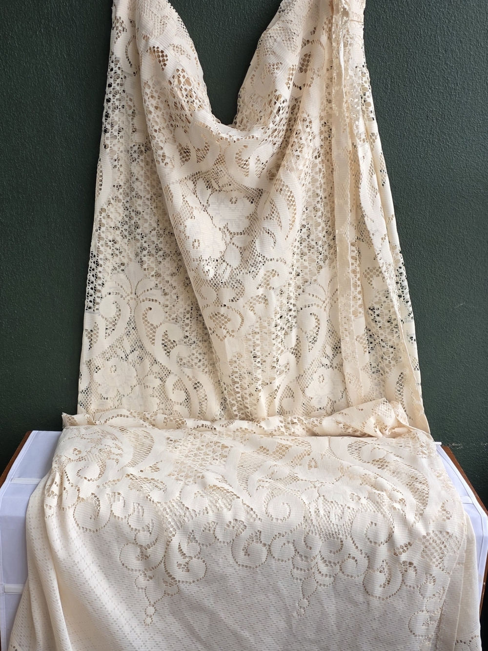 Cream Lace Overlay Fabric Panel Drapes